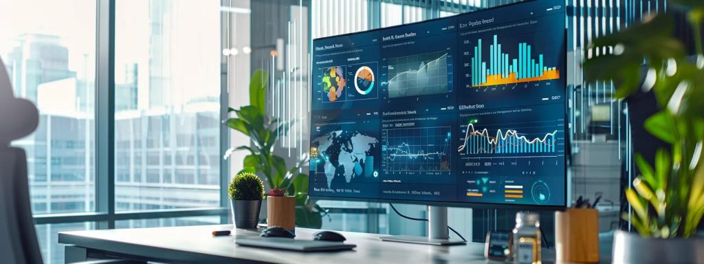 a sharply focused indoor scene in a modern office displaying a sleek digital dashboard on a large screen, highlighting various eor service pricing models with vibrant graphics and clear data visualizations, conveying a sense of professionalism and clarity in financial management.
